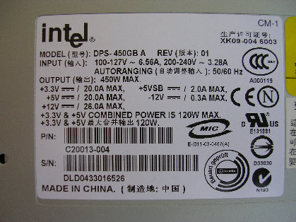 Intel DPS-450GB A / C20013-004 Delta 450Watts 110-220Volts AC 1U Redundant ATX Power Supply Module